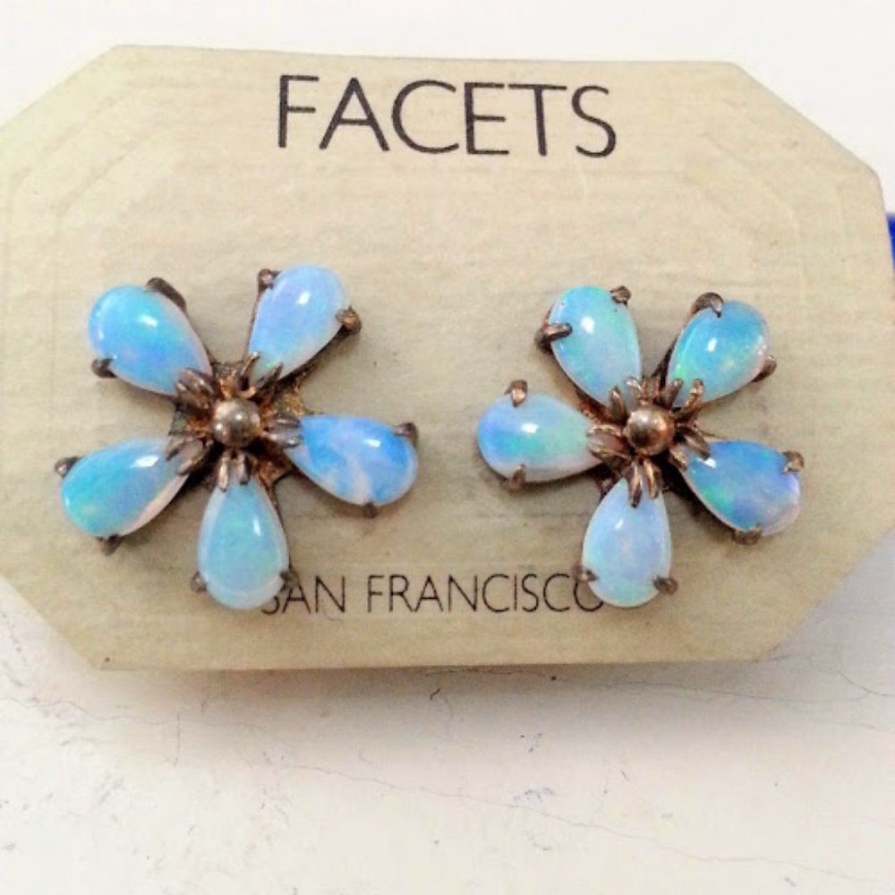Opal 5 petal flower earrings by Facets - vintage